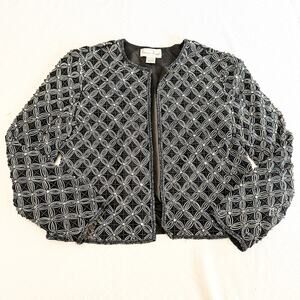 Laurence Kazar Evening Womens 100% Silk Sequined Beaded Jacket Size P Large